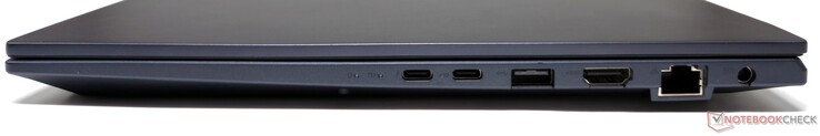 右侧雷电 4、USB 3.2 Gen2 Type-C（DisplayPort/电力传输）、USB 3.2 Gen1 Type-A、HDMI 2.1 输出、RJ-45、DC-输入