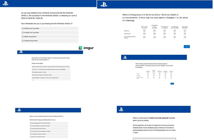 任天堂 Switch 2 上的 PlayStation 调查公告（图片来源：截图，eXtas1s X 账号）