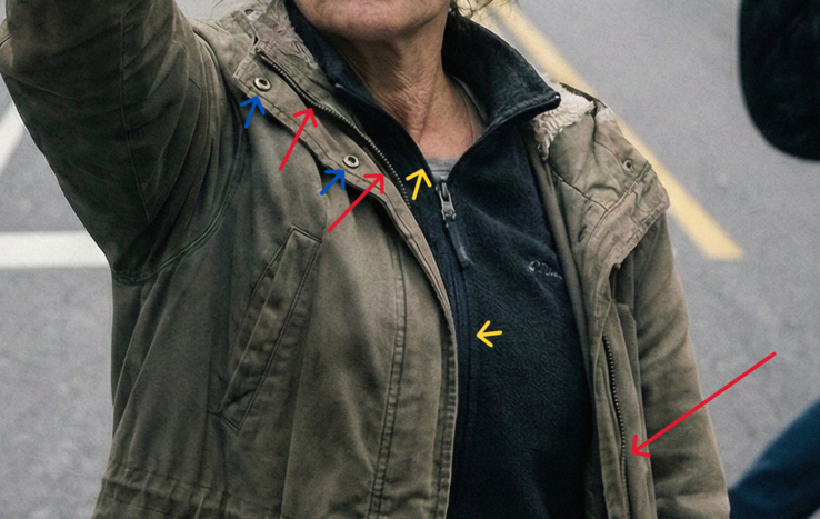 拉链和纽扣不太匹配。