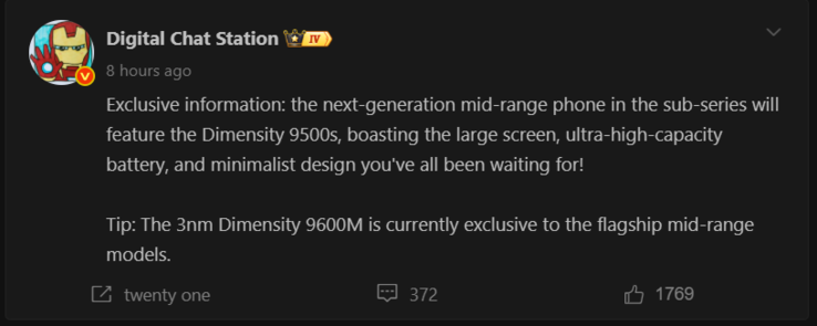 Digital Chat Station 表示,下一款 Turbo Max 将搭载 Dimensity 9500s,这与 Turbo 5 Max 搭载的是同一款 3nm 芯片。