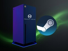 Steam 徽标旁的 Project Helix Xbox 游戏机概念图