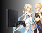 图为 PS4 旁边的《源氏冲击》角色（图片来源：Cognosphere，索尼 PlayStation 有删改）