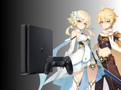 图为 PS4 旁边的《源氏冲击》角色（图片来源：Cognosphere，索尼 PlayStation 有删改）