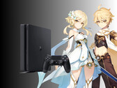 图为 PS4 旁边的《源氏冲击》角色（图片来源：Cognosphere，索尼 PlayStation 有删改）