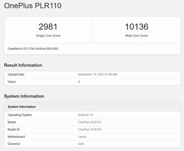 OnePlus 王牌 6T 在 Geekbench 上运行