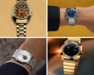 从左上到左下，顺时针方向（如图）依次为棕色表盘的 Q Timex 1972 Time Machine 复刻版、蓝色表盘的同款复刻版、Q Timex 1975 Enigma 复刻版以及 Timex x Peanuts Marlin Automatic。(图片来源：Timex - 编辑）