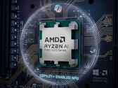 AMD Ryzen AI PRO 400 系列配备人工智能生成的 Copilot 主题背景。