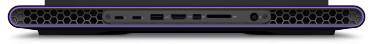 后部：2 个 Thunderbolt 4（Displayport、Power Delivery）、USB 3.2 Gen 1（USB-A）、HDMI 2.1、Mini Displayport 1.4、存储卡读卡器（SD）、电源接口