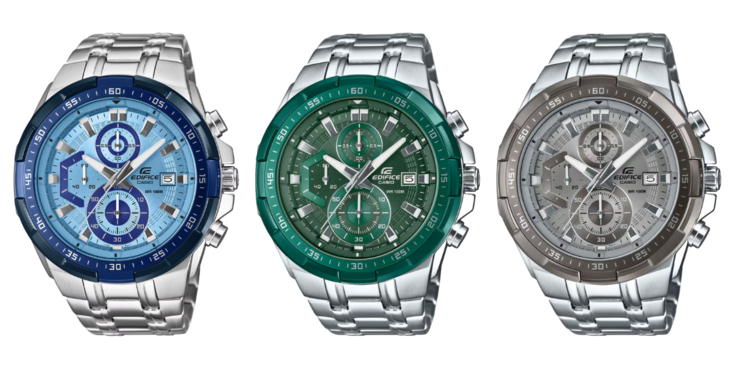 从左至右：卡西欧 EFR-539DE-2AV、EFR-539DE-3AV 和 EFR-539DE-8AV。(图片来源：卡西欧，已编辑）