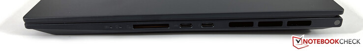 右边：SD读卡器（UHS-II），USB-C 3.2 Gen.2（10 Gbps，电力传输，DisplayPort ALT模式），USB-C 4.0与Thunderbolt 4（40 Gbps，电力传输，DisplayPort ALT模式）。