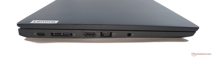 左边：2个USB-C 3.2 Gen 2，底座/迷你以太网，HDMI 2.0，USB-A 3.2 Gen 1，3.5毫米音频插孔