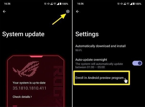 如何在 ROG Phone 9 系列上注册Android 16 Beta 计划。(图片来源：ROG 论坛）