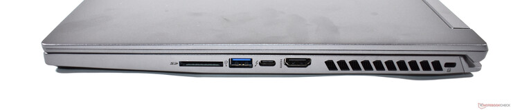 右侧。SD读卡器、USB A 3.2、Thunderbolt 4、HDMI 2.1、Kensington