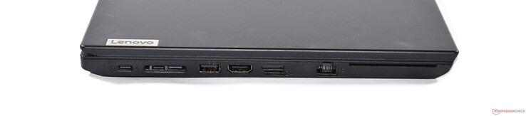 左边：USB-C 3.2 Gen 1，USB-C 3.2 Gen 2，迷你以太网/扩展坞端口，USB-A 3.2 Gen 1，HDMI 2.0，microSD，RJ45以太网，智能卡