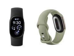 黑曜石色和橄榄绿色的 Fitbit Edge。