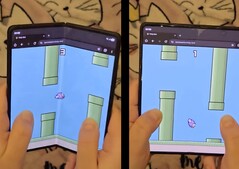 由 Rebane 制作的 Foldy Bird 是 Flappy Bird 的一个特殊版本,它能让可折叠的用户真正地拍打屏幕。(图片来源:@Rebane2001 via X,经编辑)