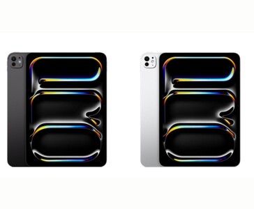 太空黑和银色 iPad Pro 正视图，显示对称边框和超视网膜 XDR 显示屏（图片来源：Apple)