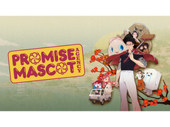 游戏《Promise Mascot Agency》的宣传图片，在色彩斑斓的背景上展示了所有角色的关键艺术。(图片来源：Kaizen Game Works）