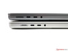 MacBook Pro 16 2021（底部）与MacBook Pro 14 2021（顶部）相比。