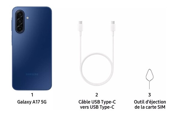 Galaxy A17 5G 将仅配备 USB-C 数据线和 SIM 卡弹出器。(图片来源：三星）