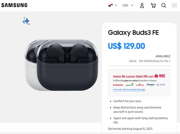 Galaxy Buds 3 FE 的售价将高于Galaxy Buds FE。(图片来源：三星）