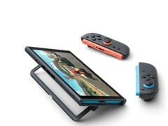 任天堂Switch 2放置在支架上,Joy-Con手柄已拆下。