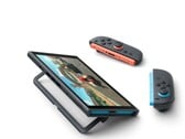 任天堂Switch 2放置在支架上，Joy-Con手柄已拆下。