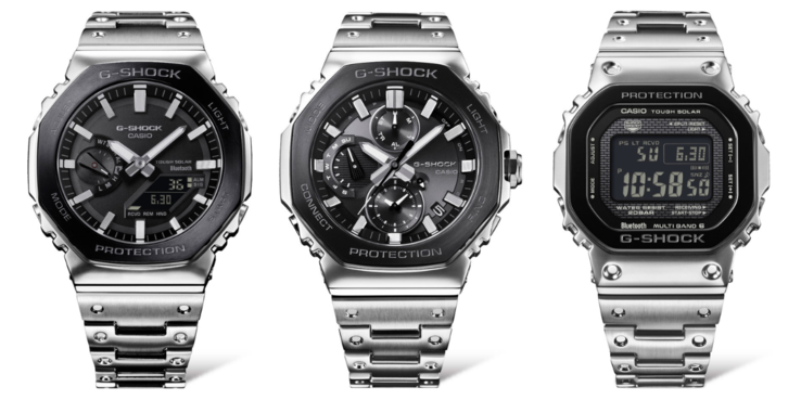 从左到右：卡西欧 G-Shock GM-B2100BT-1A、GMC-B2100BT-1A 和 GMW-B5000BT-1 手表。(图片来源：Casioblog）