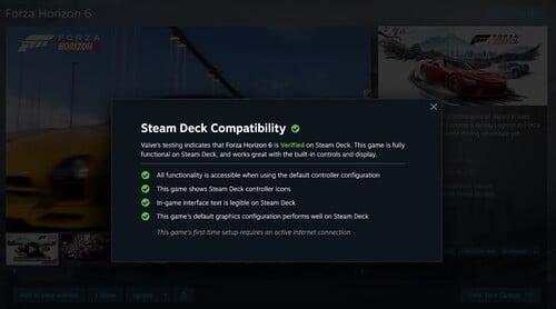 Forza Horizon 6 Steam Deck 验证评级