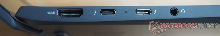 左边：HDMI，2个USB-C 4（雷电4，显示端口，电力传输），音频（耳机/麦克风）。