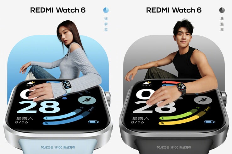 红米手表 6 的典雅黑与迷雾蓝配色（图片来源：Xiaomi）