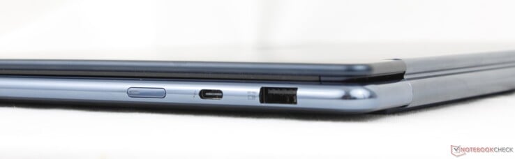 右侧:电源按钮、USB-C (40 Gbps) Thunderbolt 4,支持 DisplayPort 2.1 + Power Delivery 3.0、USB-A 3.2 Gen. 2 (10 Gbps)