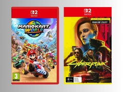 Switch 2 的首发游戏：马里奥卡丁车世界》和《赛博朋克 2077》（图片来源：Game UK、JB Hi-Fi，有编辑）