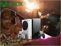 即将推出的Xbox独占游戏《战争机器:E-Day》和《发条革命》,配有Xbox Series主机及标志。