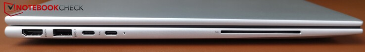 左：HDMI 2.1、USB-A（5 Gbps）、2x USB-C Thunderbolt 4（带 PD 和 DP）（40 Gbps