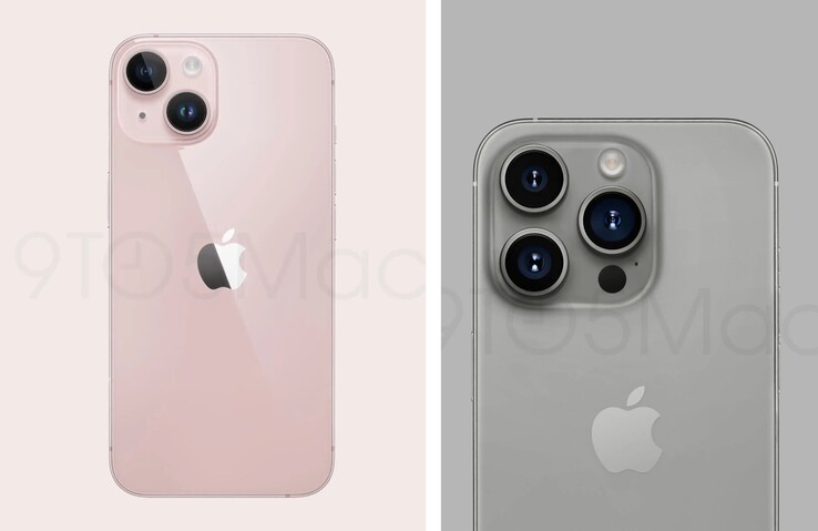 iPhone 15 和 iPhone 15 Pro 渲染图。(图片来源：9to5Mac）