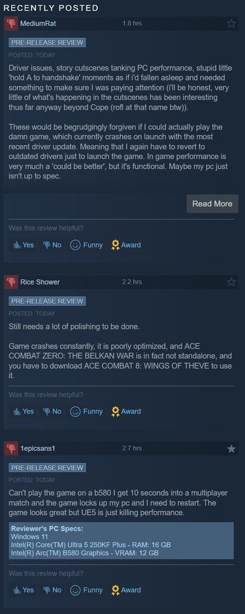 《Ace Combat 8: Wings of Theve》的 Steam 负面评测已显示