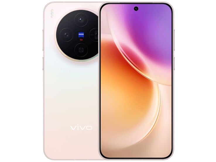 vivo X300 智能手机的前后视图，显示圆形蔡司相机模块和渐变显示屏（图片来源：vivo）