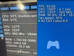 截屏显示 PS3 的 RSX GPU 和 CELL CPU 分别超频至 850 MHz 和 4.1 GHz（图片来源：Modyfikator89 on X）