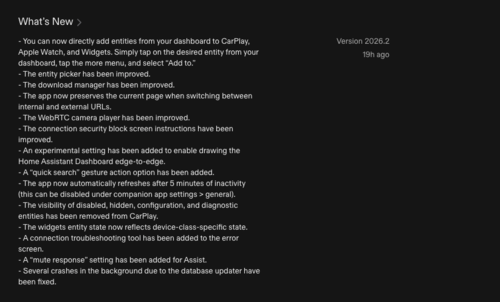 家庭助理 iOS 应用程序 2026.2 版的更改日志