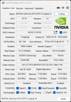 GPU-ZGeForce RTX 5070 Ti 笔记本电脑