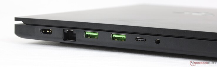 左边：AC适配器，2.5Gbit RJ-45，2个USB 3.2 Gen.2，USB-C 3.2 Gen.2，3.5mm组合音频