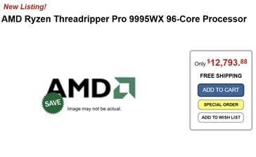 Provantage 列出的 Ryzen Threadripper PRO 9995WX。(图片来源：Provantage via VideoCardz）