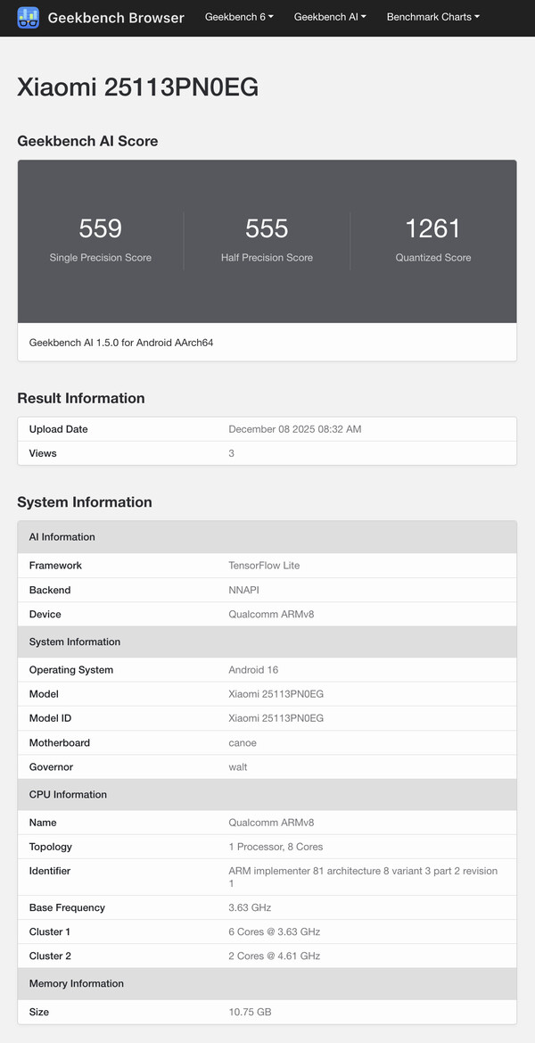 (图片来源：Geekbench）