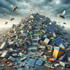 根据国际电联和联合国《2024 年全球电子垃圾监测报告》,堆积如山的旧智能手机、笔记本电脑、电视机、太阳能电池板和其他电子产品威胁着我们的地球。(资料来源:人工智能图片 Dall-E 3)
