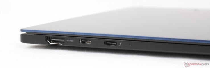 左边：HDMI，USB-C配DisplayPort + Power Delivery，USB-C配Thunderbolt 4 + DisplayPort + Power Delivery