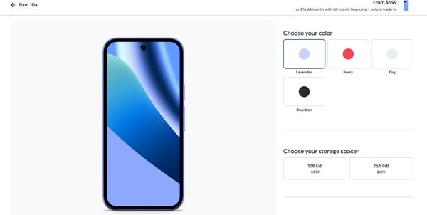 Pixel 10a 的新价格现已在 Google Store 和 Amazon 上生效。