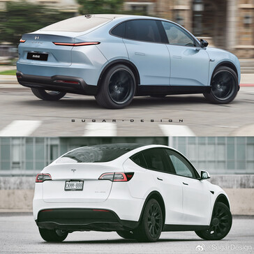 Sugar Design 绘制的 NIO Onvo 与特斯拉 Model Y 对比图