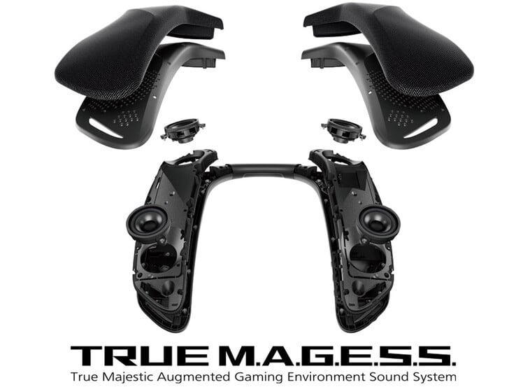 松下 SC-GNW10S-FF 颈部扬声器使用四个 38 毫米锥形驱动器,可产生 4.0 环绕声。(图片来源:松下)