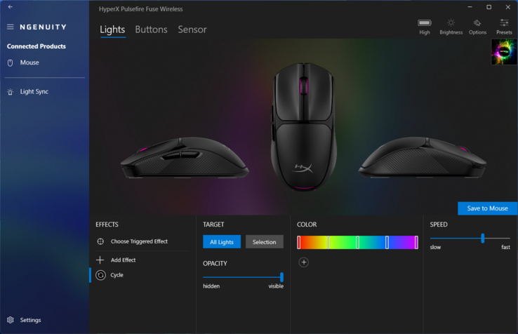HyperX Ngenuity 应用程序：RGB 效果